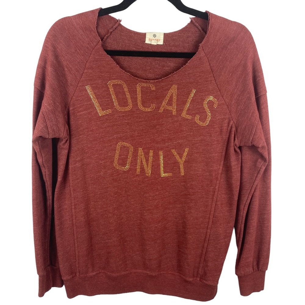 SUNDRY Rust Sequins Locals Only Raw Scoop Neck Sweater Small